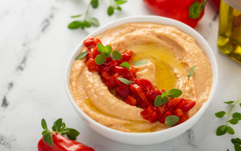 Red Pepper Hummus in 2 simple steps